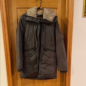 Vince Camuto Charcoal Puffer Coat with Faux Fur Hood